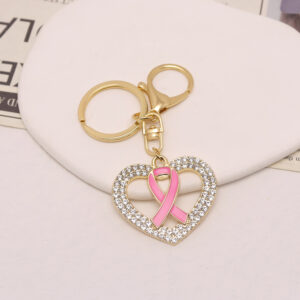 oly-703ab0011a534fd9601ae68a63ad6b19 Wholesale Modern Rhinestone Heart Keychain Alloy Pink Ribbon Car Key Accessory Gift