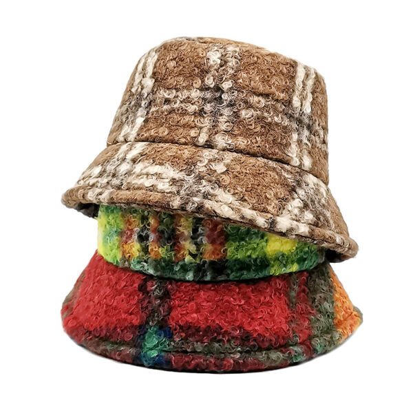 oly-7079d92bda309d53b2b6e6634c82a444 Wholesale Thick Fleece Plaid Fisherman Hat for Women Winter Sunscreen Fashion Accessory