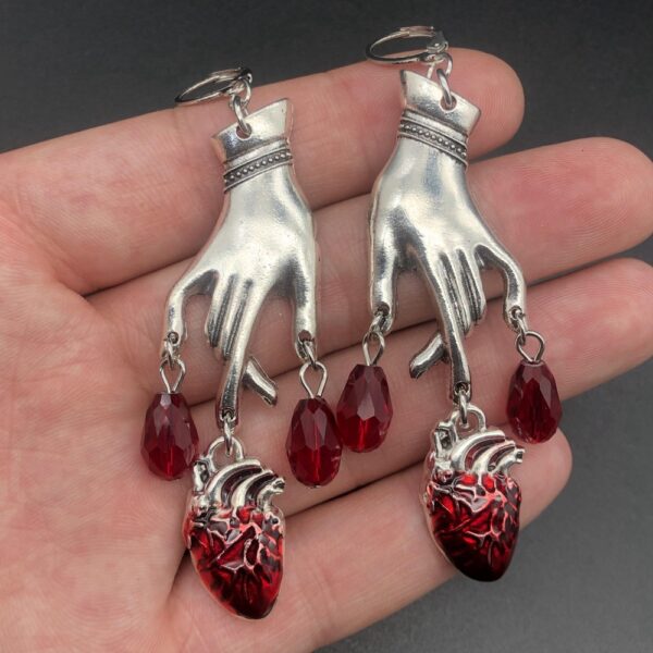oly-708da58b8e7d2436903e66c817067320 Wholesale Gothic Blood Drop Heart Palm Earrings Stylish Red Rhinestone Jewelry Accessory for Women Trendy Gift