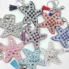 Wholesale Starfish Purple Glass Rhinestone Bag Charm Keychain with Tassel