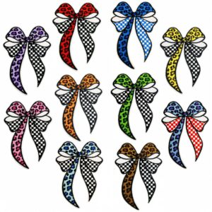oly-70a5bfd4eb9541ab9f9fdd40314f707e Wholesale Polyester Embroidered Bow Patches Set of 10 Leopard Checkerboard Design Adhesive Backing Decorative Patch for Clothing Fashion Accessory DIY Craft Supply Gift for Resale