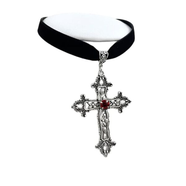 oly-70b89df19ff2488ee60c212883e2727f Wholesale Alloy Red Gothic Cross Pendant Choker Fashion Jewelry for Women Punk Style