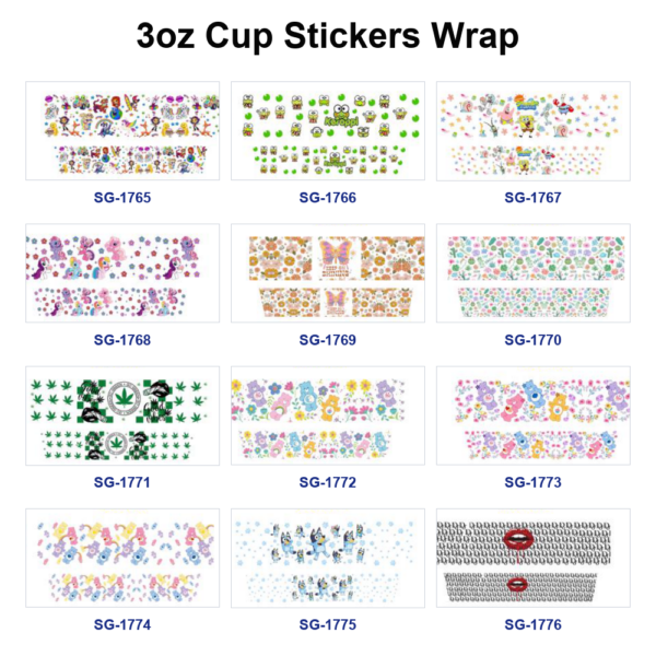 oly-71008aa7793a4c226bb1ffc045362040 Wholesale 8pcs Mixed Cute Designs 3oz Cup Stickers Wrap OLY Exclusive