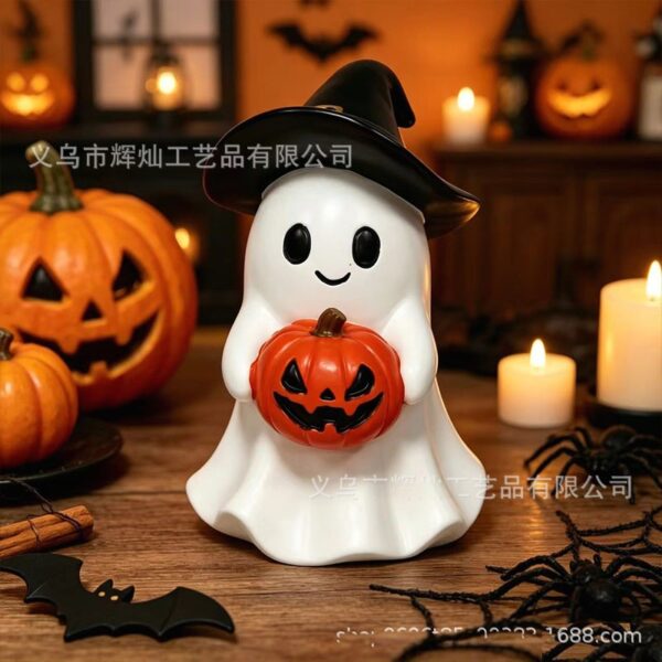 Wholesale Resin Halloween Ghost Pumpkin Ornament White Cute Decorative Accent Party Gift