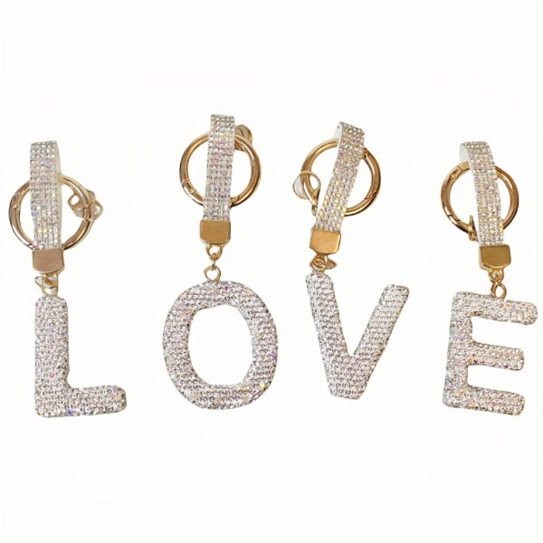oly-7128e5998404902e98fdb0299c62c7bd Wholesale Full Rhinestone English Letter Keychain Clay Bag Charm Car Key Accessory Gift Resale