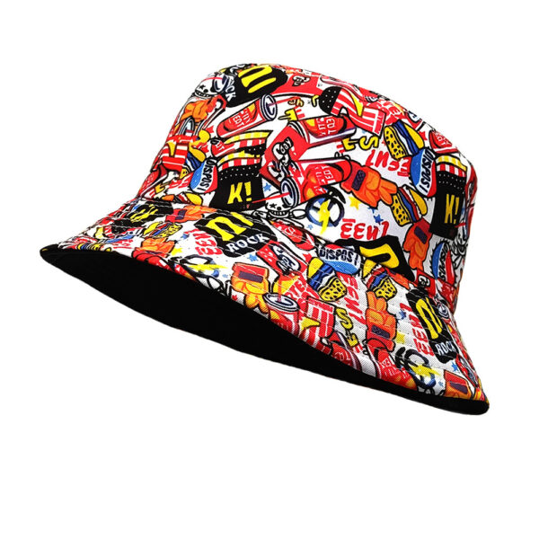 Wholesale Trendy Bucket Hat Hamburger Cola Print Graffiti Style Unisex Sun Hat for Outdoor Activities