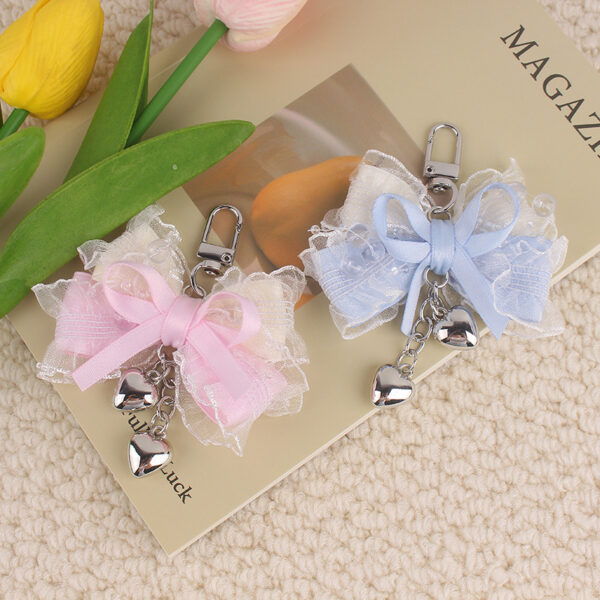 oly-7176942f36266381854d7e6401a7b145 Wholesale Lolita Style Pink Silicone Bag Charm with Heart Lace Bow Fashion Accessory Keychain
