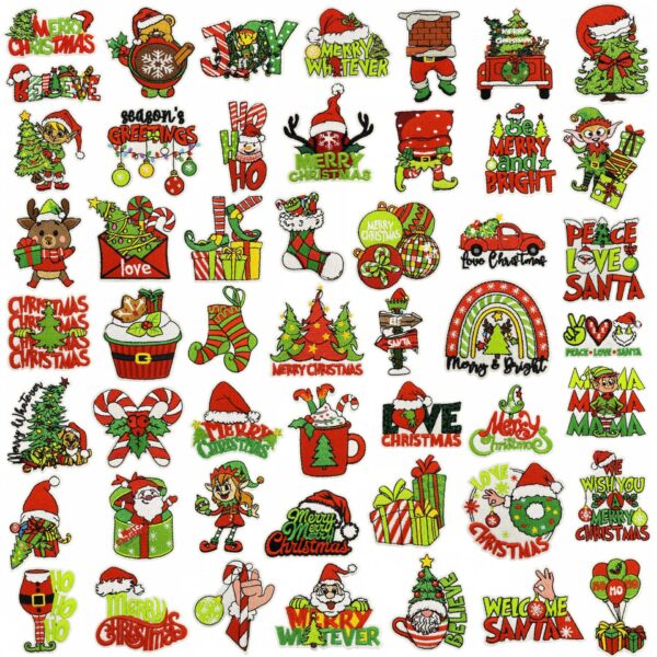 Wholesale Embroidery Thread Green Christmas Cartoon Iron-On Patches for Holiday Decoration
