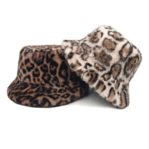 Wholesale Leopard Print Plush Bucket Hat Stylish Winter Fashion Accessory Gift for Women Boutique Resale