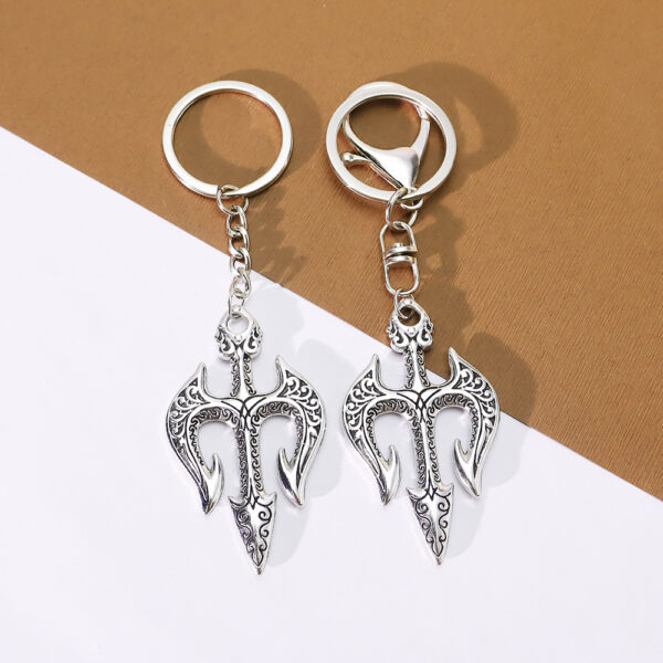 Wholesale Vintage Punk Poseidon Trident Pendant Keychain Zinc Alloy Fashion Accessory for Bags Keys