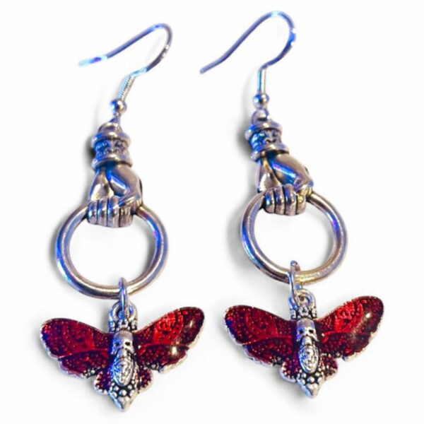 Wholesale Trendy Y2K Punk Butterfly Drop Earrings Zinc Alloy Electroplated Silver Gothic Hand Pendant Jewelry Accessory