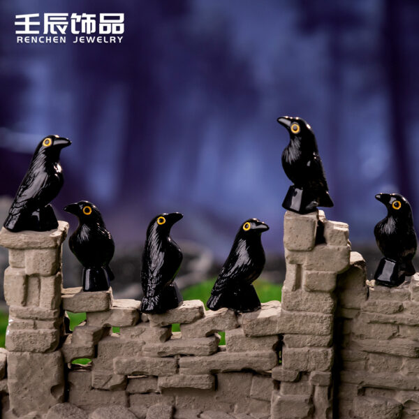 Wholesale Cartoon Style Black Resin Crow Ornament Tilted Head Halloween Home Decor