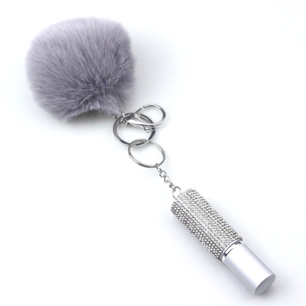 Wholesale Rhinestone Perfume Bottle Fur Ball Keychain Set - Trendy Bag Charm Car Key Accessory for Gift or Resale