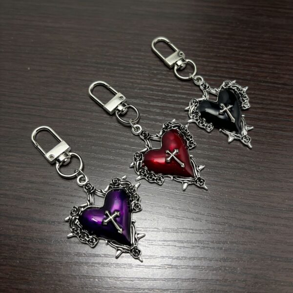 Wholesale Alloy Gothic Keychain Pendant Purple Heart Cross Design Fashion Accessory