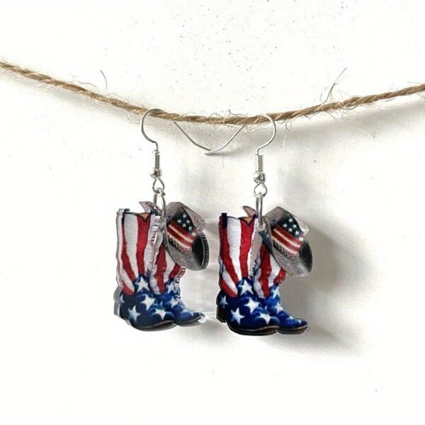 oly-726f733d72abb519059da2c4216045f1 Wholesale Acrylic USA Flag Boot Earrings Retro Double Sided Design Fashion Accessory