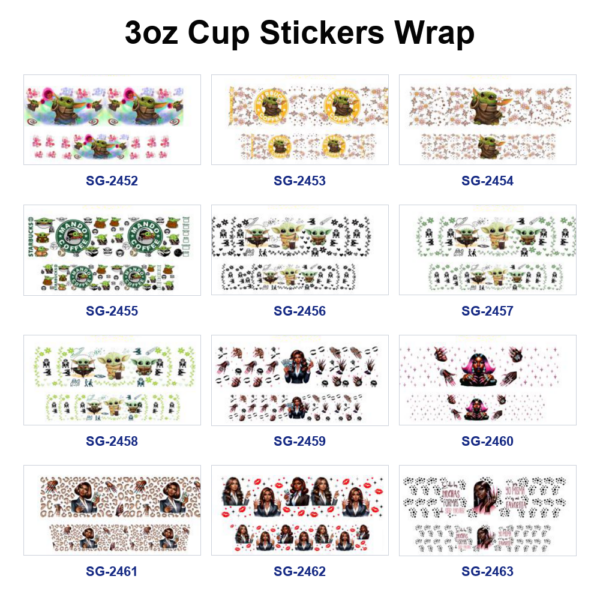 Wholesale 8pcs Mixed Cartoon Alien Fashion Lady Print 3oz Cup Stickers Wrap OLY Exclusive