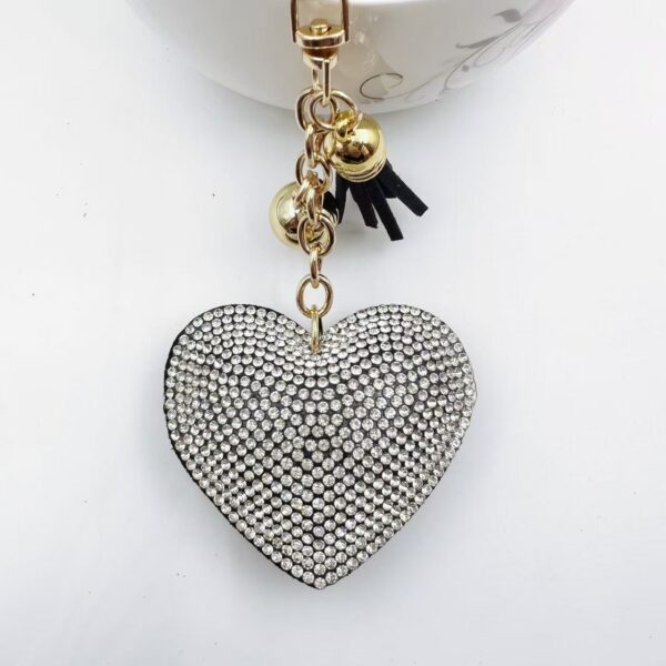 Wholesale Leather Heart Rhinestone Keychain with Tassel Bag Charm for Wedding Gift