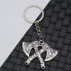 Wholesale Silver Metal Viking Rune Double Axe Keychain Trendy Wolf Head Eagle Pattern Key Pendant Gift