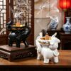 Wholesale White Resin Mother and Child Elephant Incense Burner Home Decorative Gift