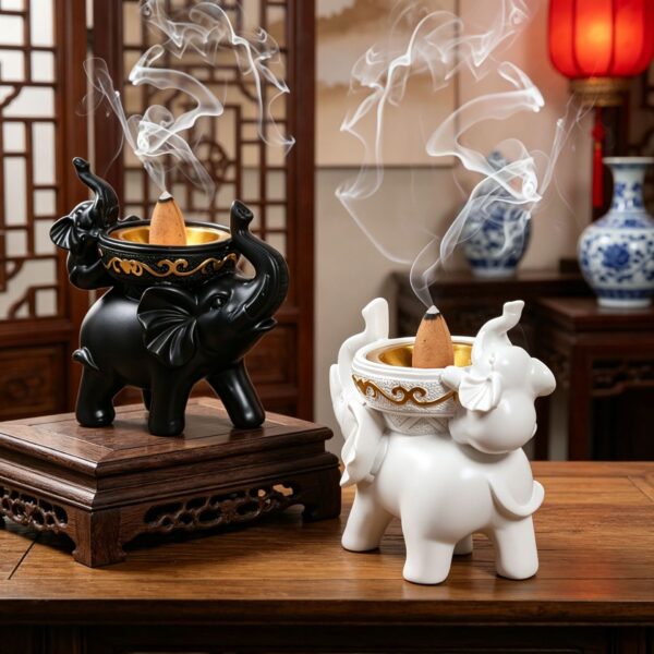 Wholesale White Resin Mother and Child Elephant Incense Burner Home Decorative Gift