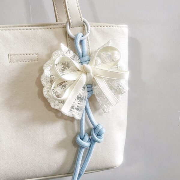 oly-7357843800393003f18d40b578f064ec Wholesale Yarn Handmade Lace Bow Keychain Bag Charm Color Block Pink Boutique Resale