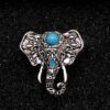 oly-73899995767bbc8833d8c09c4ffb542e Wholesale Vintage Silver Elephant Hollow Ring with Turquoise Inlay, Ethnic Style Women's Jewelry Accessory for Boutique Resale