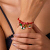 Wholesale Alloy Christmas Bracelet Set Hand Woven Bell Deer Cane Pendant Fashion Accessory for Women