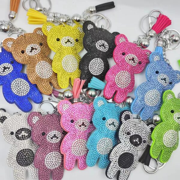 oly-741d863a42b33054e45a2e920517c8e2 Wholesale Rhinestone Teddy Bear Keychain White Faux Fur Decorative Bag Accessory for Women