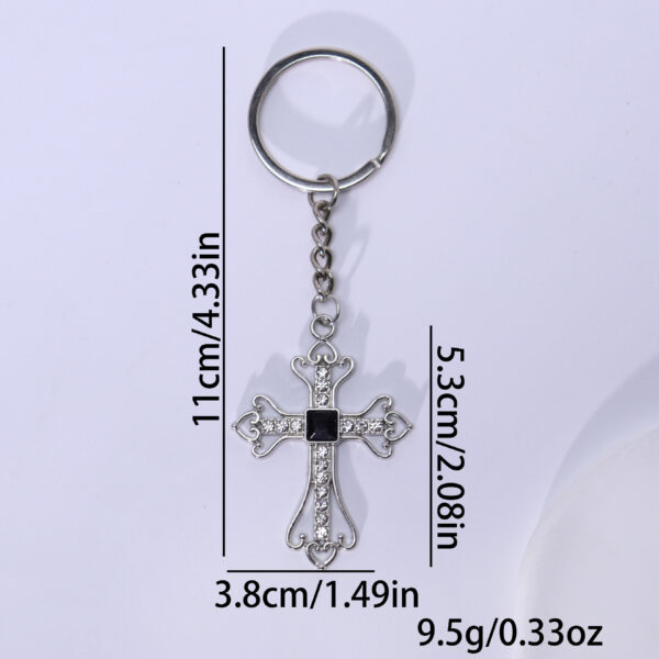 Wholesale European Style Cross Pendant Keychain Titanium Steel Rhinestone Dark Blue Fashion Accessory