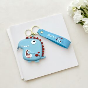Coin purse - round-eyed dinosaur (leather cord) - blue