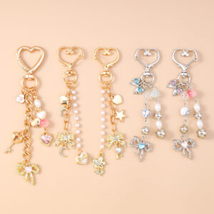 oly-746e3746ff8b86c23ad2adc423302fcf Wholesale Modern Minimalist Bow Bead Keychain, Zinc Alloy Star Heart Design, Casual Bag Charm Accessory