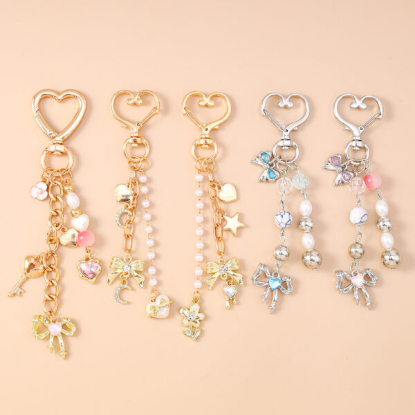 oly-746e3746ff8b86c23ad2adc423302fcf Wholesale Modern Minimalist Bow Bead Keychain, Zinc Alloy Star Heart Design, Casual Bag Charm Accessory