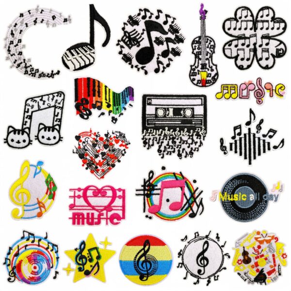 oly-747ec2924966632e021ab980c856fe50 Wholesale Polyester Thread Musical Note Embroidered Patch Decorative Iron-On Applique