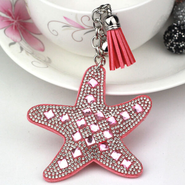Wholesale Starfish Purple Glass Rhinestone Bag Charm Keychain with Tassel
