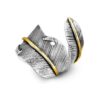 Wholesale Retro Cool Two-Tone Feather Open Ring Silver Adjustable Fashion Jewelry Accessory