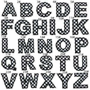 Checkerboard letter patch set (26 pieces)