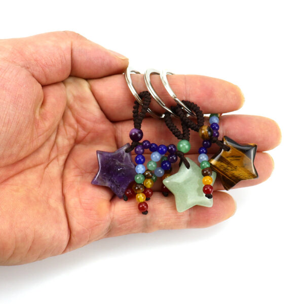 Wholesale Natural Amethyst Crystal Star Keychain Pendant Colorful Gemstone Bag Charm Decorative Accessory