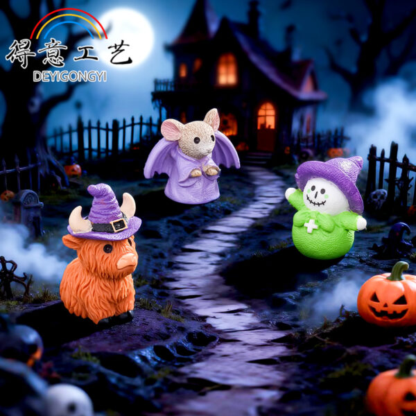 oly-75c6516d1cded8a8525b0c56af6eb093 Wholesale Halloween Resin Ornament Cartoon Bat with Purple Robe for Halloween Party Decor Home Decor Gift