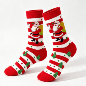 Wholesale Cotton Christmas Mid Calf Socks Red Santa Pattern Casual Boutique Socks