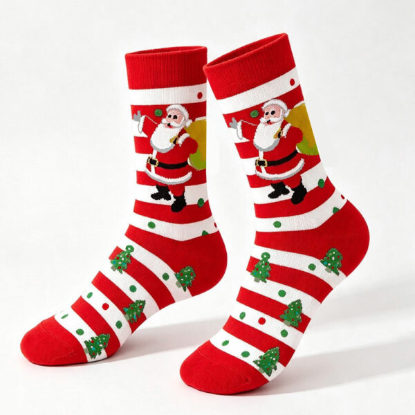oly-7602de7f05084d81dc25001e0c064f14 Wholesale Cotton Christmas Mid Calf Socks Red Santa Pattern Casual Boutique Socks
