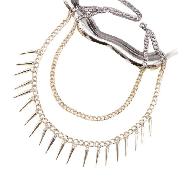 oly-7619f991a55757728e04e69efec1d60b Wholesale Punk Style Double Layer Fringe Rivet Clavicle Necklace, Fashion Jewelry Accessory for Casual Everyday Gift