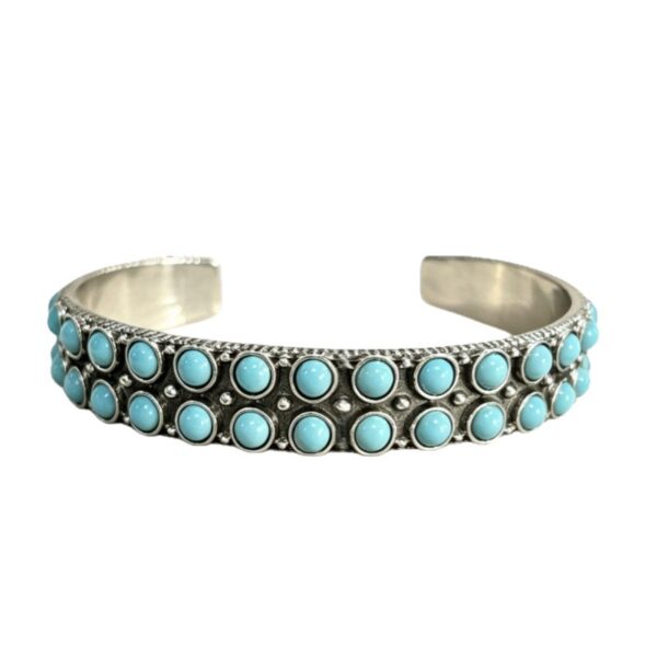 oly-761f91c67aecac51786df261cdd05099 Wholesale Vintage Bohemian Double-Row Turquoise Open Bangle Cuff Jewelry Accessory for Gift Boutique Resale