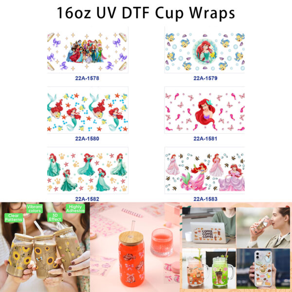 oly-765e221523c93916c5cbae3e8712dd30 Wholesale 5pcs Soft Pastel Dreamy Watercolor Fairy Tale Gown Maiden Ocean Fantasy Water Spirit Figure Starfish Tropical Fish Bubble Bow Crown Shell Mixed Decor Prints 16oz Cup UV DTF Wraps OLY Exclusive