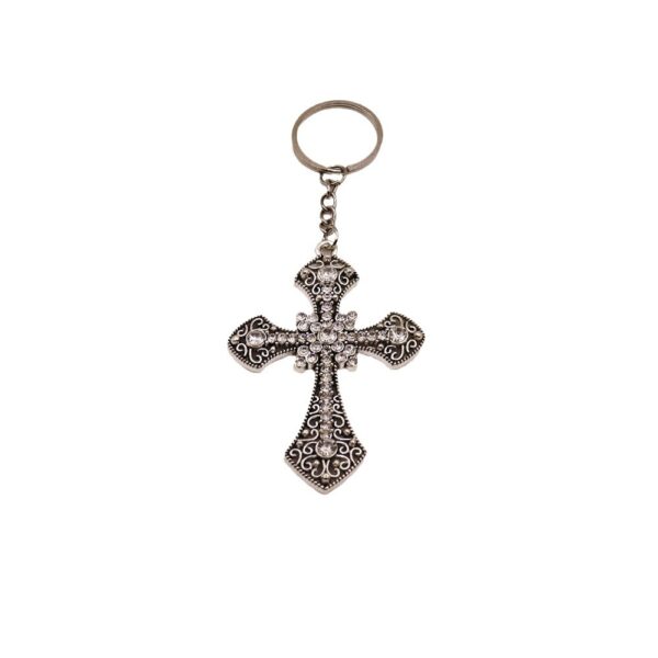 oly-765faf3c83c35f796f032d222f4f2be9 Wholesale Rhinestone Cross Keychain Pendant Boutique Resale Car Key Accessory