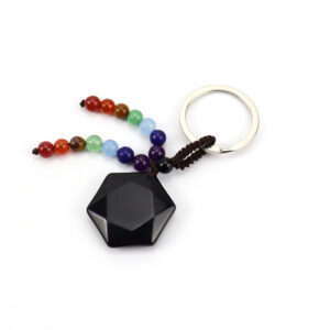 Brown rope obsidian keychain