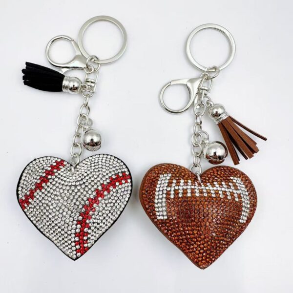 Wholesale Rhinestone Heart Baseball Keychain Fashion Accessory Bag Charm Gift