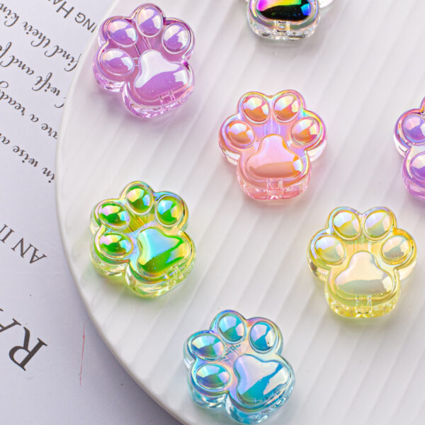 oly-76b73056356a84e5277bb59b1f3663e6 Wholesale Cat Paw Two Tone Green Acrylic Beads with Electroplated Finish for DIY Phone Chain Car Hanging Craft Supply