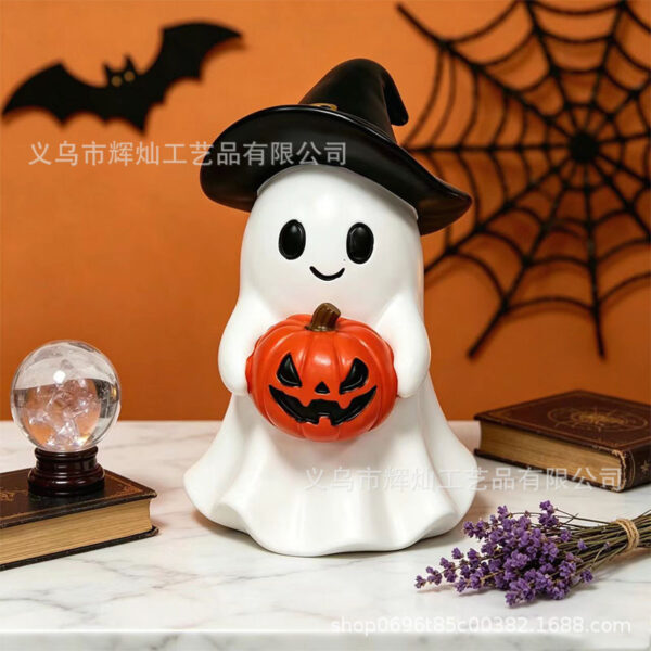 Wholesale Resin Halloween Ghost Pumpkin Ornament White Cute Decorative Accent Party Gift