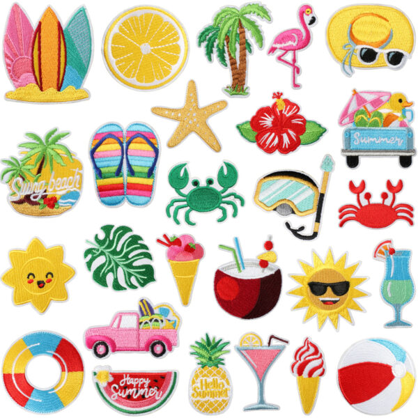 oly-76e228027756716fd17da33e3ab5076c Wholesale Beach Ice Cream Embroidery Patch Polyester Thread Iron-on Applique Fashion Accessory for Clothing