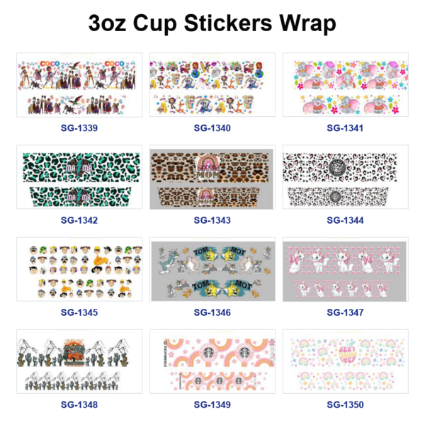 oly-76e6d191c36da194c9243e42a808294f Wholesale 8pcs Mixed Cartoon Animal Leopard Western Rainbow Print 3oz Cup Stickers Wrap OLY Exclusive